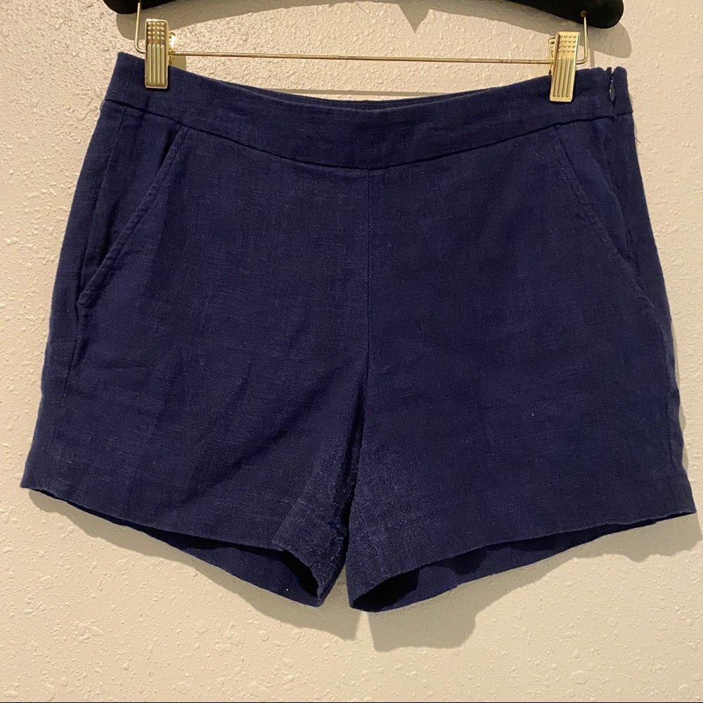 Beacon Cove Linen Shorts Blue High waisted  Dress shorts zipper side